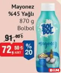 BOLBOL MAYONEZ %45 YAĞLI 870 G fiyat ve kampanya bilgisi